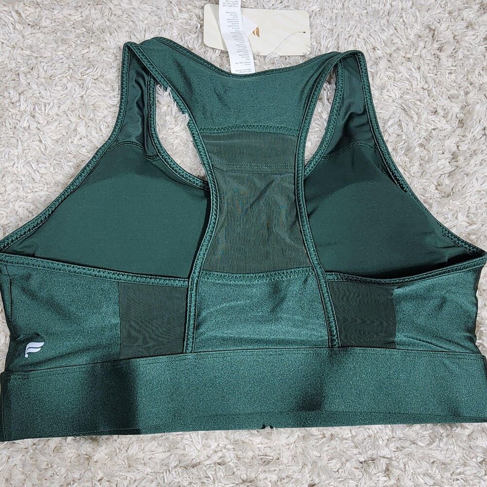 Fabletics Sports Bra Womens XL Green Nyla Medium Impact Racerback Mesh Gym Yoga - Picture 10 of 11